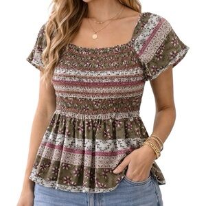 Boho Chic Top | Floral Smocked Blouse | Feminine Soft Style